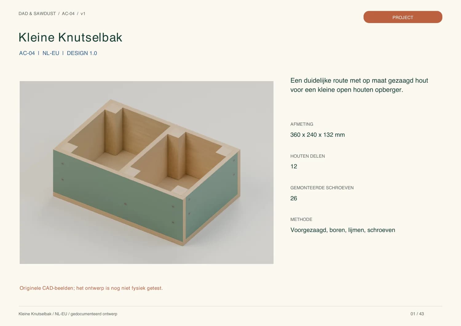 Voorbeeldpagina 1 van het digitale bouwplan voor de Kleine Knutselbak