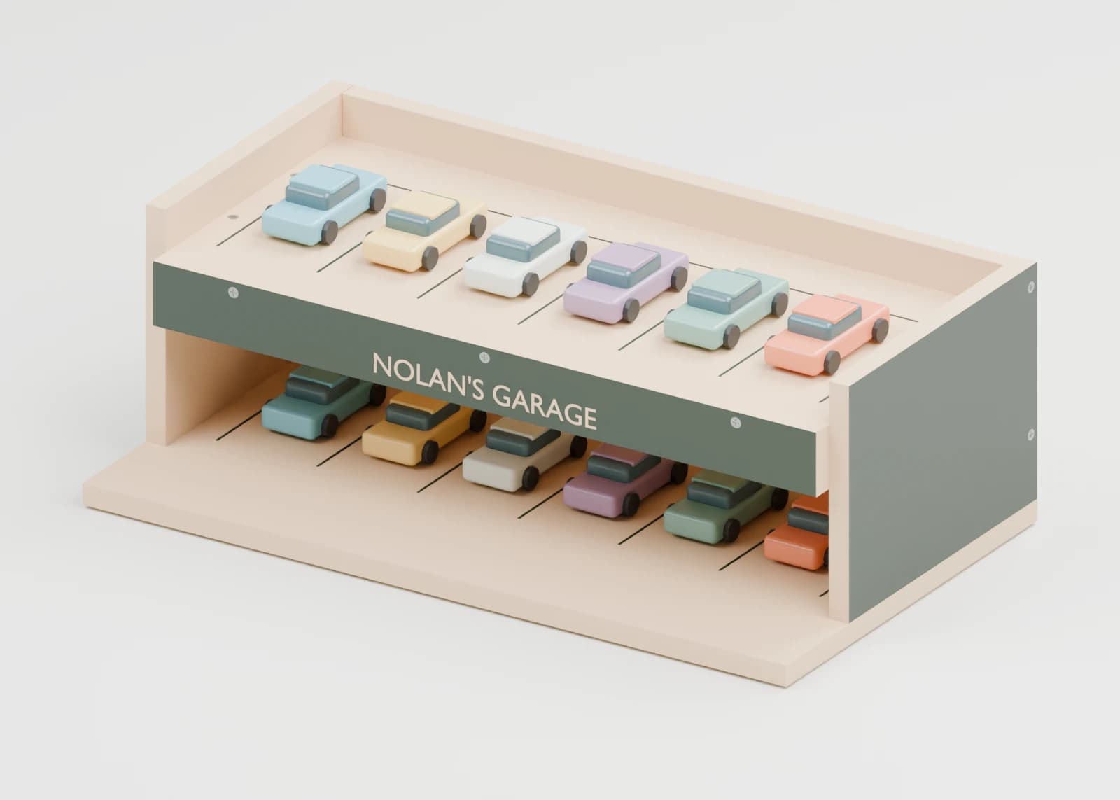 3D-ontwerp met de naam Nolan op het groene voorpaneel